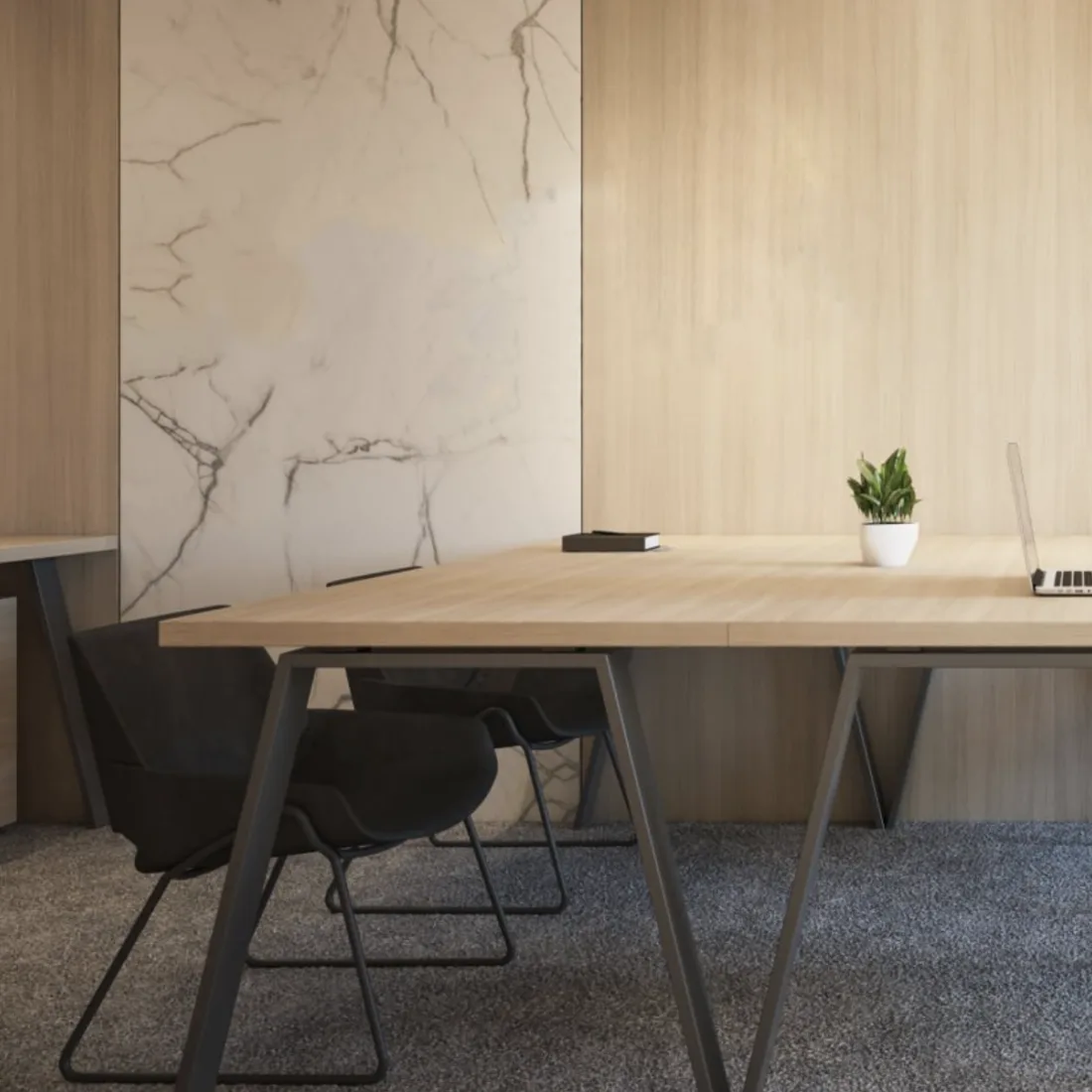 Modern office meeting desk with laptop