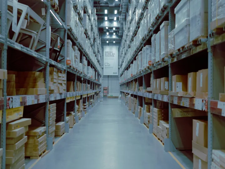 Warehouse racking aisles in an industrial facility
